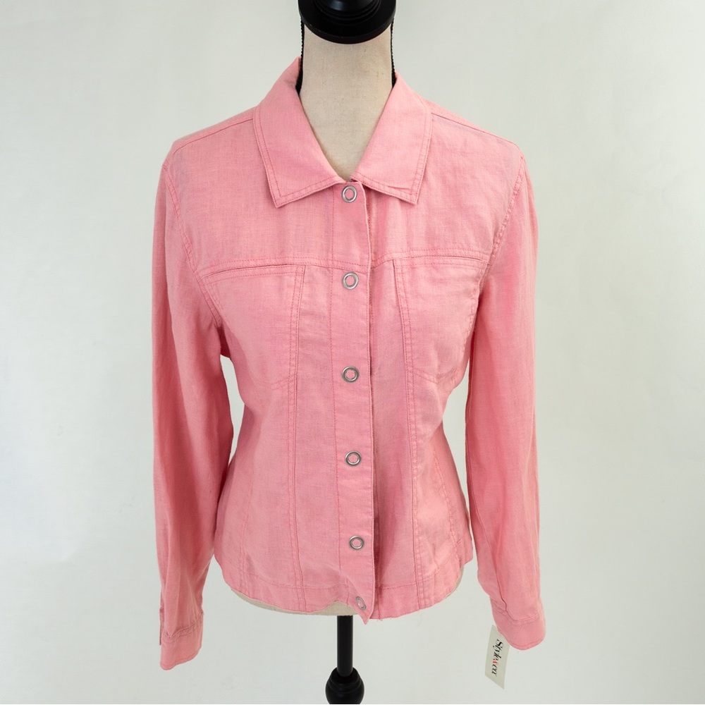 100% linen pink minimalist jacket summer jacket size L Style & Co